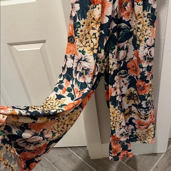 Jealous Tomato Floral Halter Jumpsuit with Blue and Orange Accents - Picture 3 of 6